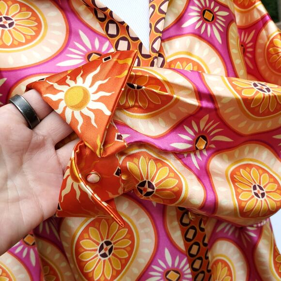 House of Harlow 1960 Button Down Tunic Top Shiny Retro Pink Orange Bold Sz M - Picture 13 of 14